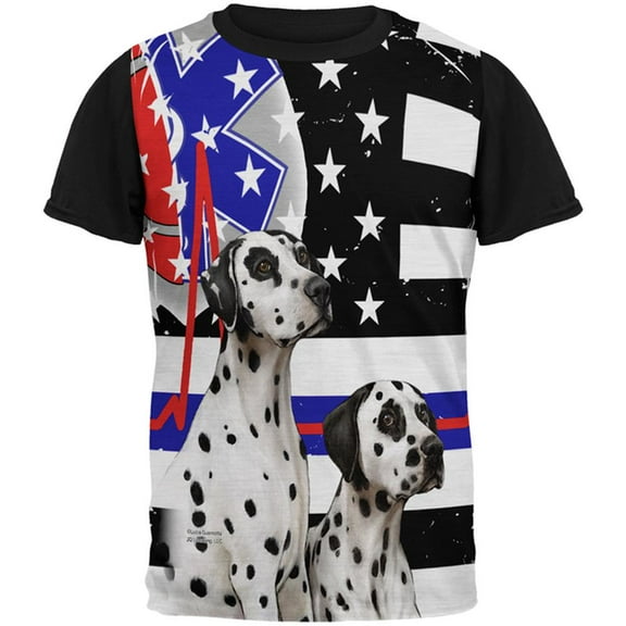 firefighter emt dalmatian live forever thin red line flag mens black back t shirt