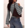 thumbnail image 4 of Women Boat Neck Striped Long Sleeve Sweater, Slim Fit Flare Cuff Knit Top for Autumn Daily Dating Outfits, 4 of 9