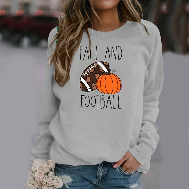 EQWLJWE Chandails en Molleton de Football Surdimensionnés pour Femmes Manches Longues Col Rond Chandails en Molleton Automne et Imprimé Citrouille Maillot Chandails en Molleton Costumes d'Halloween Hauts d'Entraînement pour Femmes