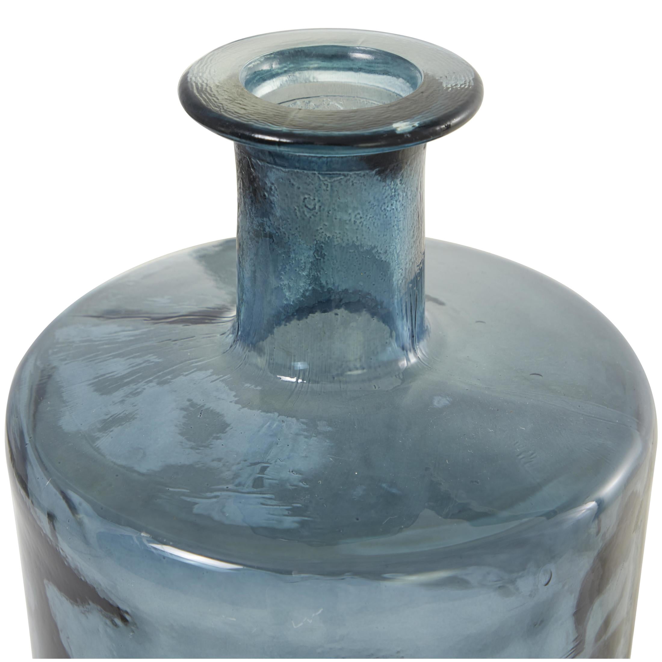 DecMode 30" Handmade Tall Spanish Bottle Neck Teal Recycled Glass Vase