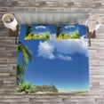 thumbnail image 3 of Ambesonne Beach Quilted Bedspread Set 3 Pcs, Paradise Palms Island, King Size, Multicolor, 3 of 3