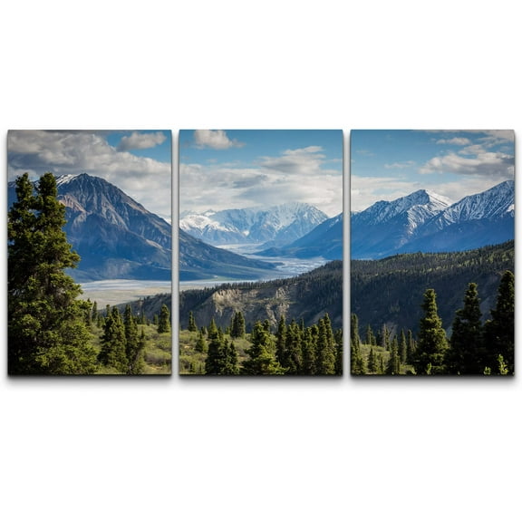 wall26 Canvas Print Wall Art Panorama of Snowy Mountain Peaks & Forest Nature Wilderness Photography Modern Art Rustic Scenic Relax/Calm Multicolor for Living Room, Bedroom, Office - 16"x24&