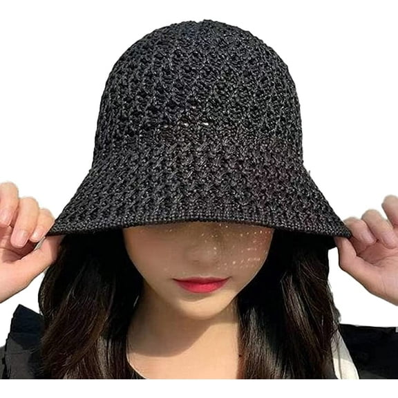 CoCopeaunts Straw Hat for Women Wide Brim Summer Folable Sun Hats Bucket Hat Outdoor Breathable Hollow Beach Hat