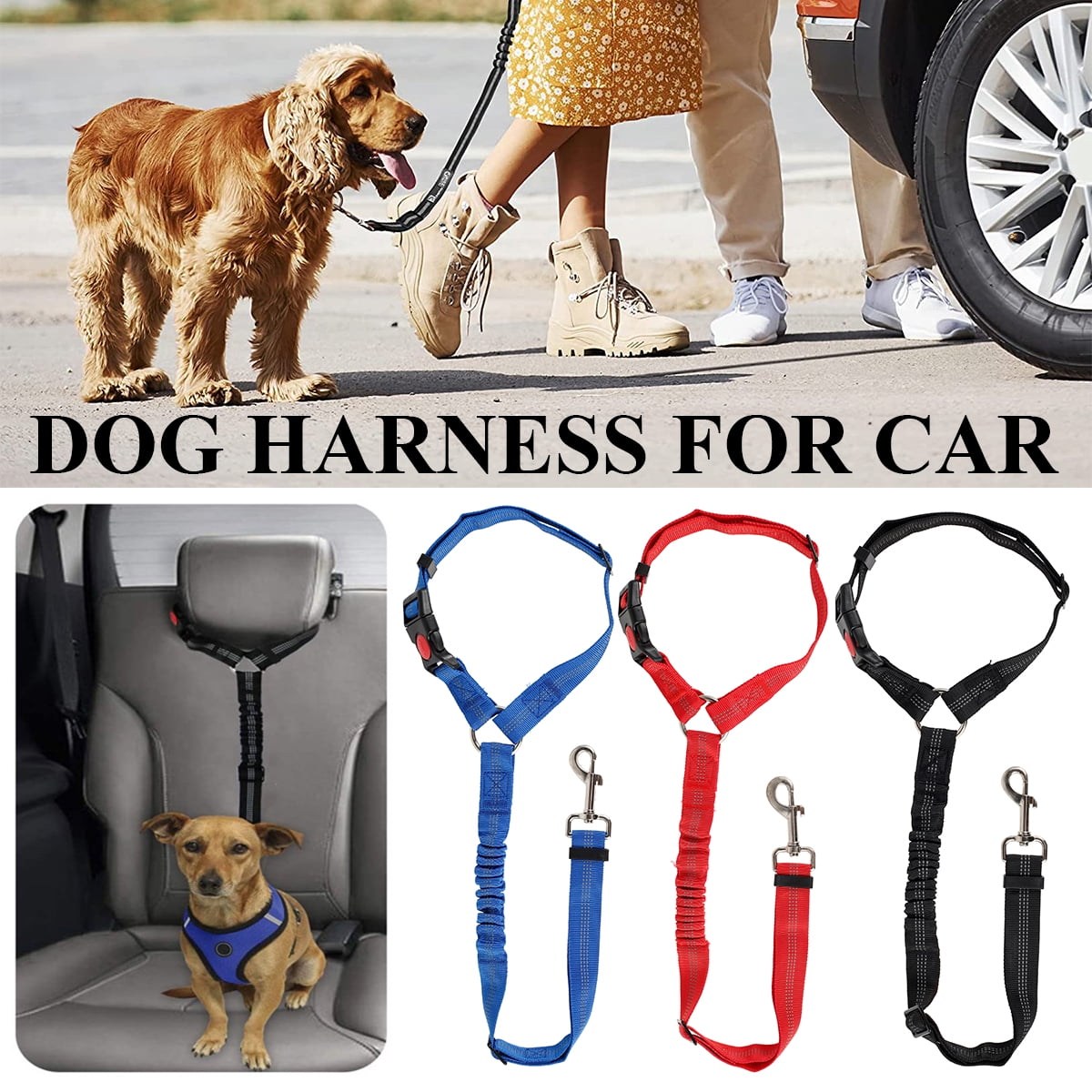 Adjustable Pet Car Safety Seat Belt Nylon Dogs Leads Vehicle Seatbelts Dog Seatbelt 3 Pack 