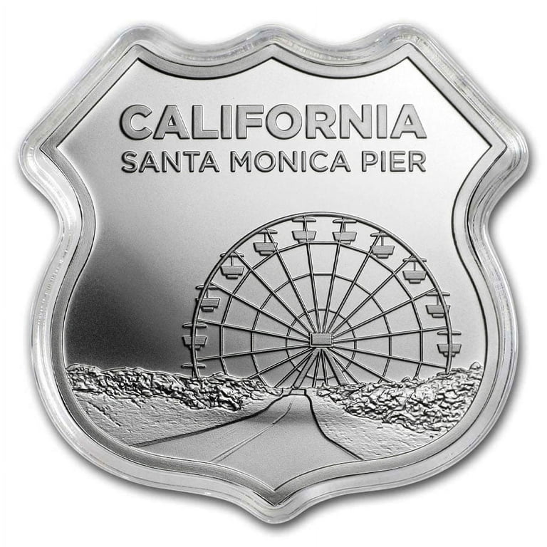 1 oz Silver - Icons of Route 66 Shield (Santa Monica Pier
