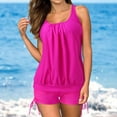 thumbnail image 2 of WREESH Womens Tankini Swimsuit Solid Color Swimwear Two-Piece Slim Swimsuit Bikini Straped Swimsuits Beach Bathing Suit Hot Pink, 2 of 9