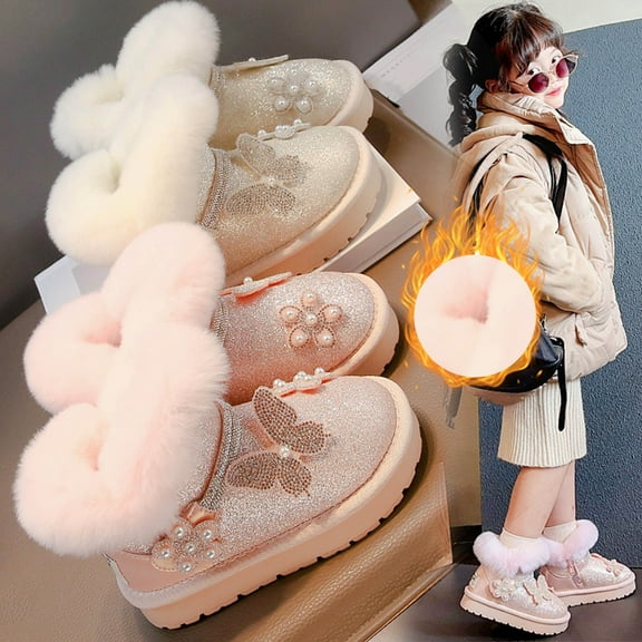 Eltusu Girls Snow Booties, Windproof Thermal Soft No Slip Winter Boots Shoes Pink Size 11(Little Kids)