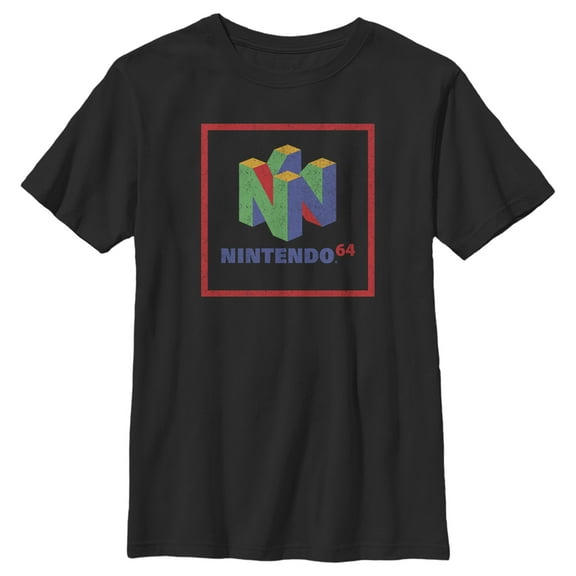 Boy's Nintendo Classic N64 Logo Frame  Graphic Tee Black Small