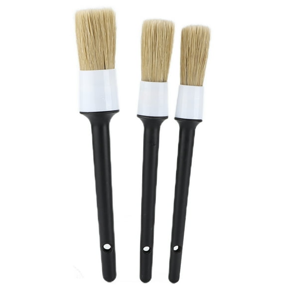 3pcs Car Detailing Brush Kit Mixed Wild Boar Hair for Cleaning Wheel Gaps Grilles Internal Buttons Cup Holder