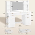 thumbnail image 6 of Plonmago Modern Vanity Table with Lighted Mirror, 5 Drawers, 2 Cabinets, and 6 Shelves, Vanity Desk with Lights and Power Strip,Modern Dressing Table Solid Wood Legs,White Fluted Finish, 6 of 9