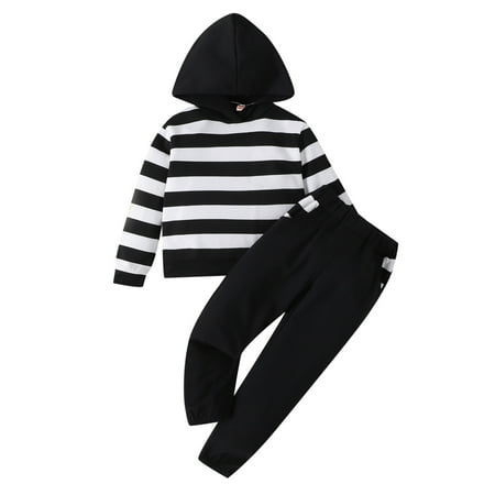 

Outfits for Girls Spring Autumn Striped Cotton Ruffle Long Sleeve Tops Pants Sweatshirt Suits for Kids