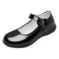 thumbnail image 4 of FINALGANG Kids Girls Adjustable Strap Scalloped Glossy Mary Jane Shoes Soft Flat Sole Formal School Uniform Dress Leather Shoes Lovely Shoes 6-7 Years, 4 of 5