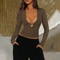 thumbnail image 2 of Byworldtasic Women's Long Sleeve Deep V Neck Shirt Ribbed Knit Going Out Tops Slim Fit Crop Trendy Y11k Blouses, 2 of 5