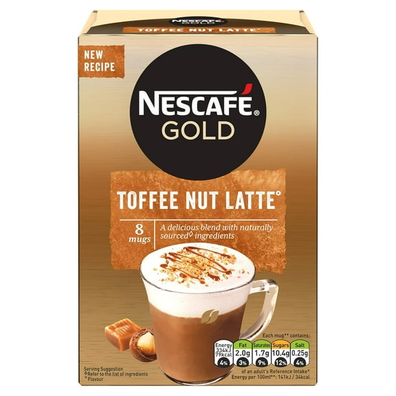 NESCAFE Gold Toffee Nut Latte Instant Coffee, 8 Sachets (Pack of 6, Total 48 Sachets)