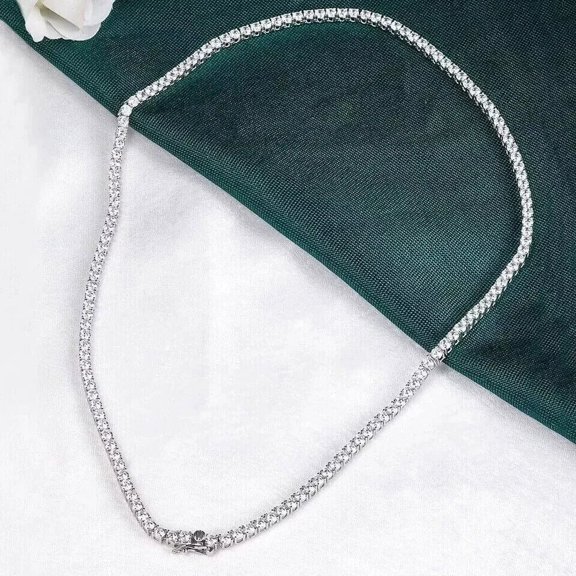 3MM 27Ct Round Lab Created Diamond Choker Tennis Necklace 14K White Gold Plated 18"