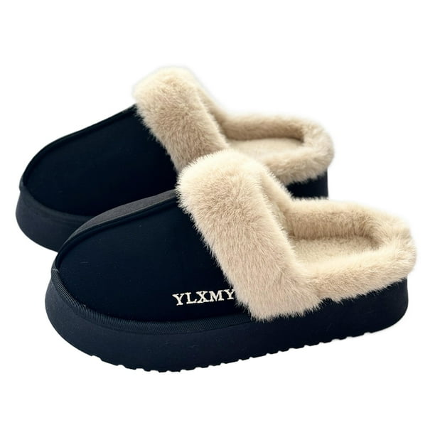 Pantuflas Suela Gruesa Felpa Con Forro Piel Sintética para Interior Y Exterior