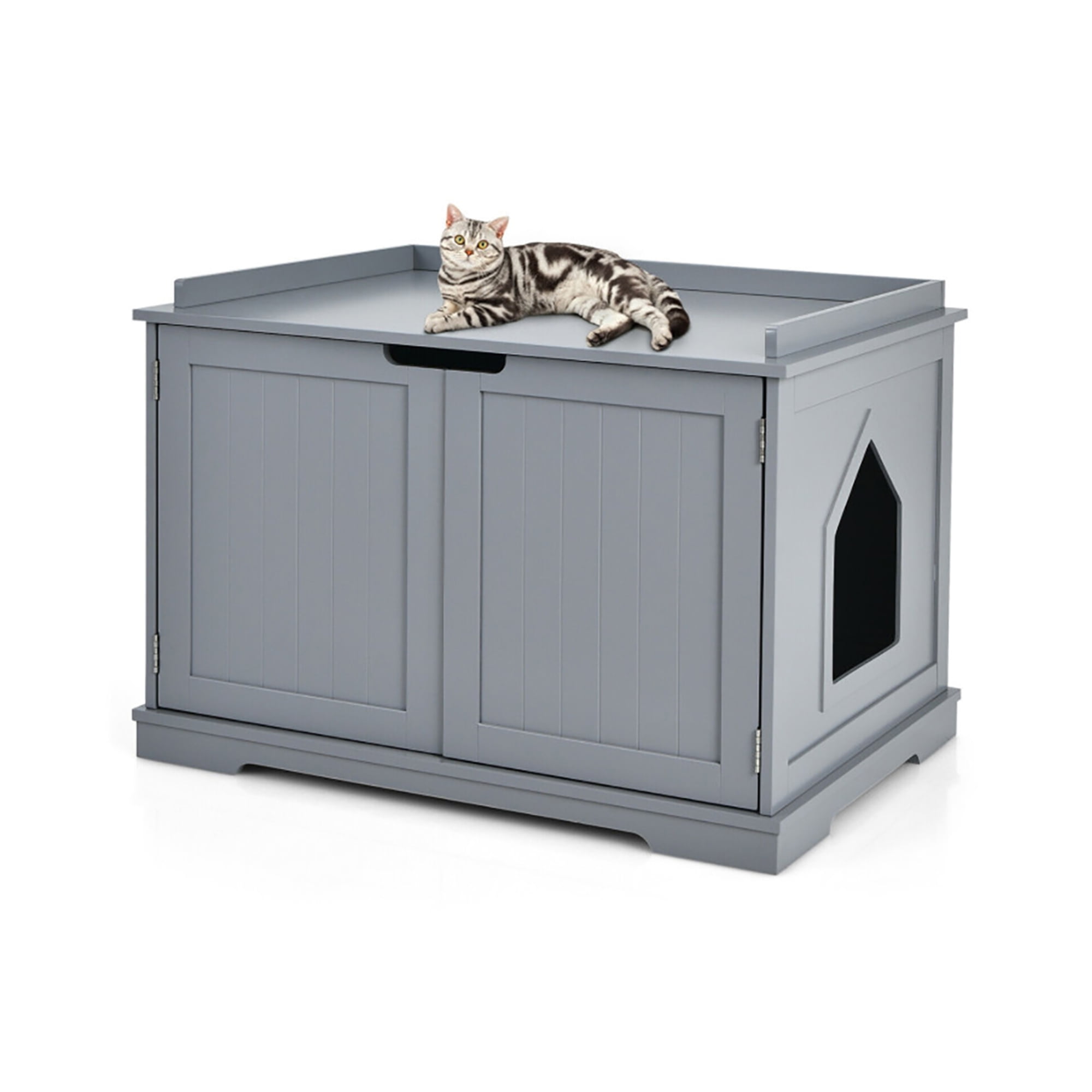 Kadyn 29" Cat Litter Box Enclosure with Double Doors for Large Cat and Kitty, Hidden Cat House Washroom Furniture, Gray