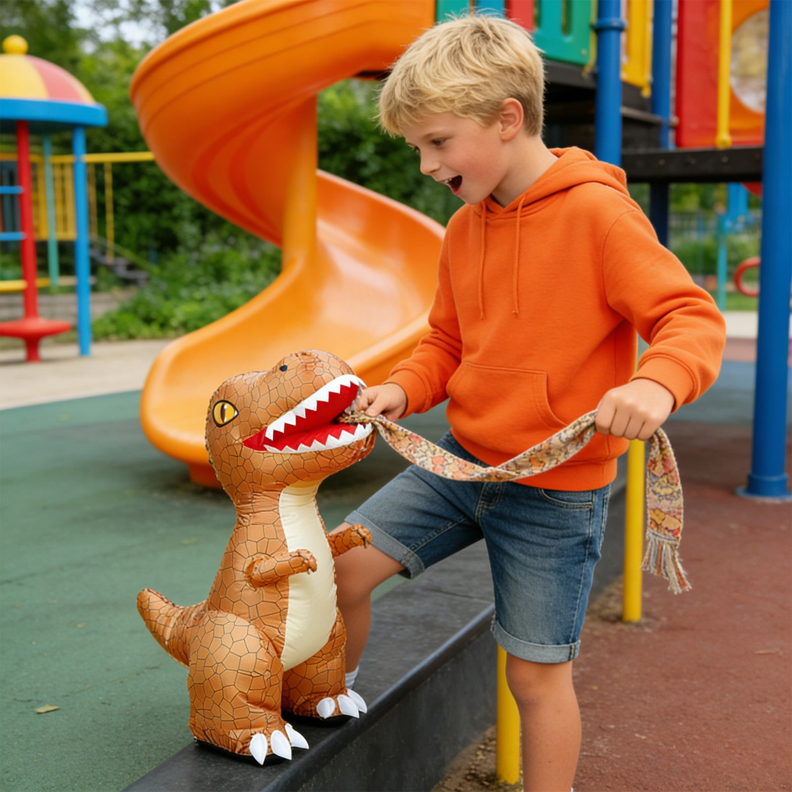 Inflatable Remote Control Dinosaur Toy, Walking T-Rex with LED Eyes and Sound Effects, One-Click Auto Inflate RC Dino with 2.4GHz Remote for Indoor Outdoor Fun