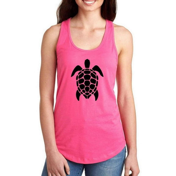 Sea Turtle Stencil Back Racerback Tank Women -Image by Shutterstock, Female Small