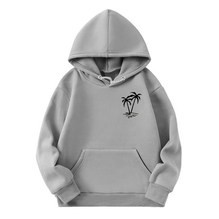 

Cute Girls Sweatshirt Casual Hoodies Sports Shirt Boy Coconut Tree Print Solid Color With Pocket Suitable For Teen Pullover Sweater Kids Clothing Grey 7-8 Years