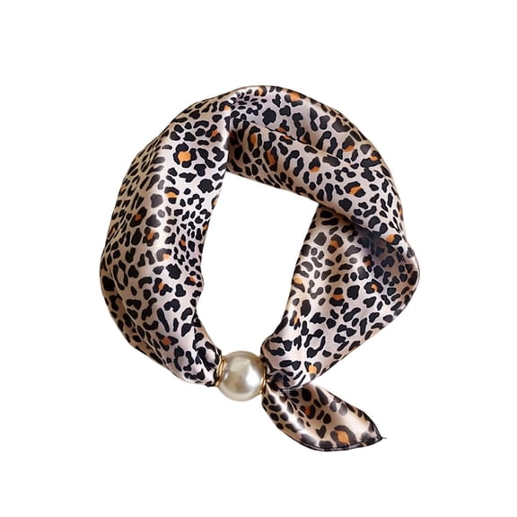 Bibifish Womens Pop‑On Pearl Necklace Scarf Silky Leopard Print Neck Accessory Headband Hair Band