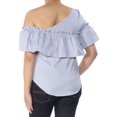 thumbnail image 2 of BAR III Womens Blue Striped Ruffled Short Sleeve Top S, 2 of 2