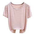 thumbnail image 2 of TODOZO Modal Striped T Shirts for Women Womens Short Sleeve Tops Striped Short Sleeved T Shirt for Women In Summer Worn Large Size To Show Off Weight. Half Sleeved Knitted Base Shirt, 2 of 7