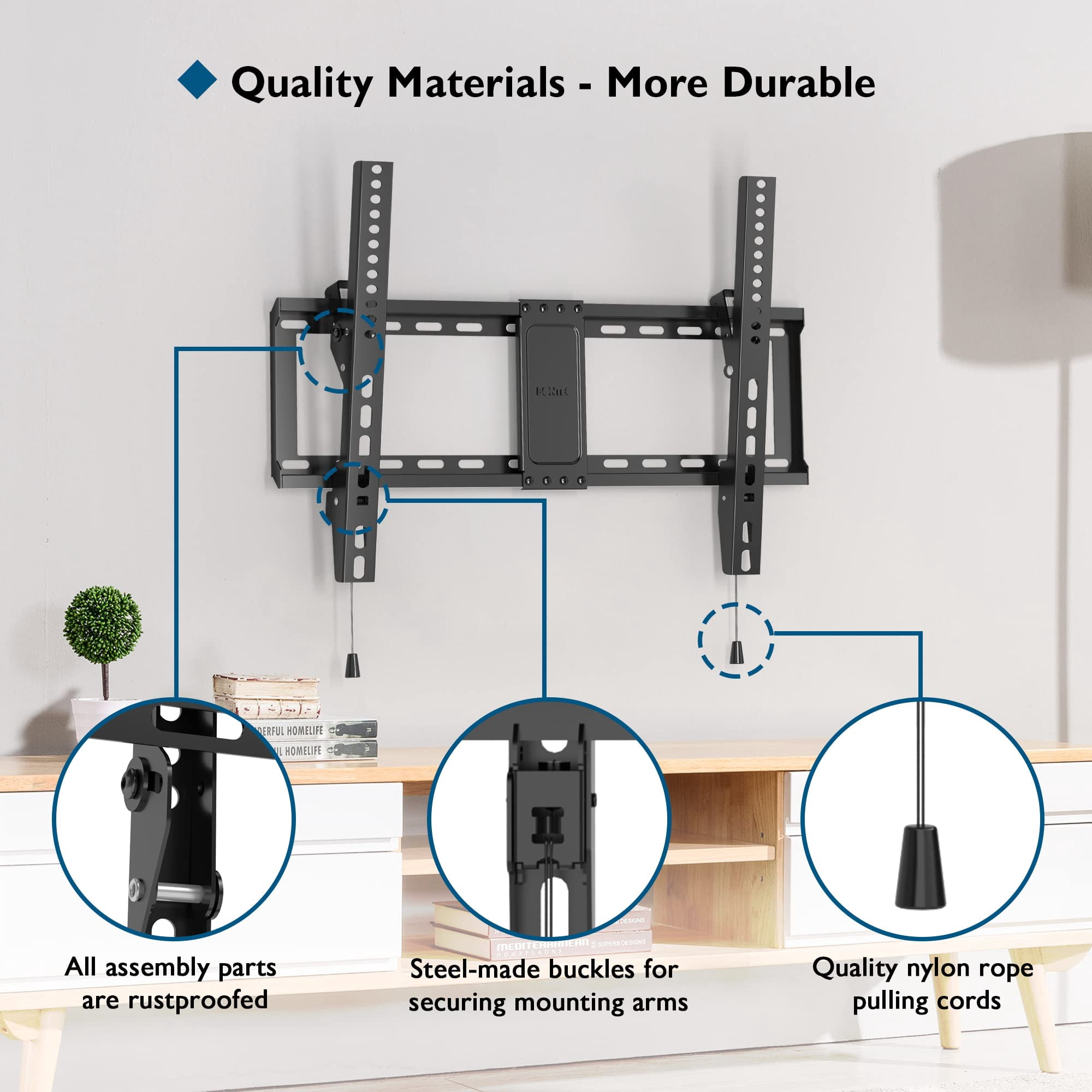 BONTEC TV Wall Mount for 37–85 Inch TVs, Tilting TV Mount Bracket for LED LCD OLED Flat Curved Screens, Low Profile 1.5in Design, Max VESA 600x400mm, Supports up to 132lbs, Fits 55 65 75 85 Inch