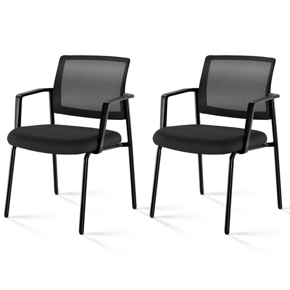 CONCETTA Set of 2 Mesh Back Stacking Arm Chairs, Upholstered Fabric Stacking Chairs, Sturdy Metal Stacking Chairs, Black