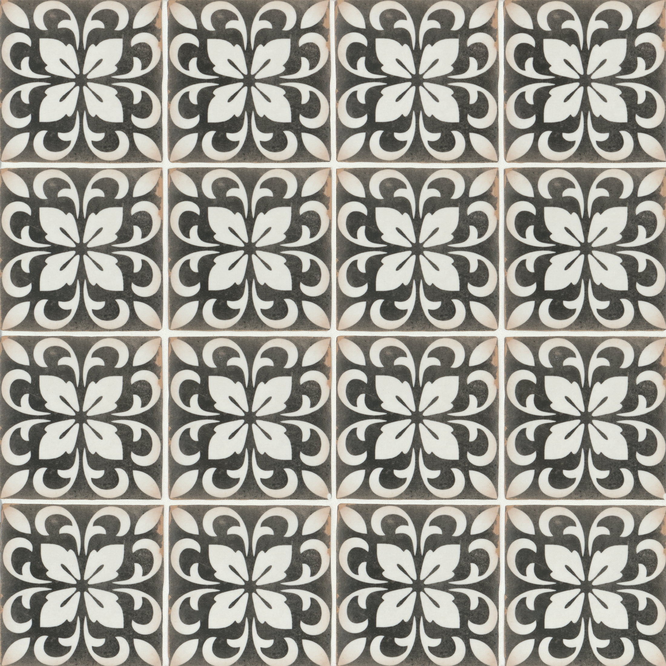 Casablanca 5'' x 5'' Black and White Ceramic Patterned Tile