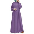 thumbnail image 2 of Robe Longue Décontractée pour Femmes Robe de Couleur Unie Bouton V Cou Robe Élégante à Manches Longues Robe Swing Grande Mode, 2 of 5