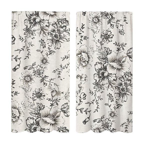 huayou 2 Pack Printed Kitchen Tier Curtains, 27.56x59.06 Inch Black Sketch Floral Pattern Short Window Curtains, for Indoor Kitchen Farmhouse Home Window Decor