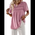 thumbnail image 1 of Blusas de Verano para Mujer, Cuello Redondo, Corta, Blusas Casuales de con Dobladillo de Encaje Fluido, Ropa de Moda 2025 Rosa S, 1 of 10