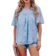 thumbnail image 1 of Txlixc, camisetas de gasa de verano para mujer, camisetas de manga corta acampanadas informales holgadas de encaje de Color sólido, ropa de calle para el día a día Txlixc Estilo de ocio, 1 of 9