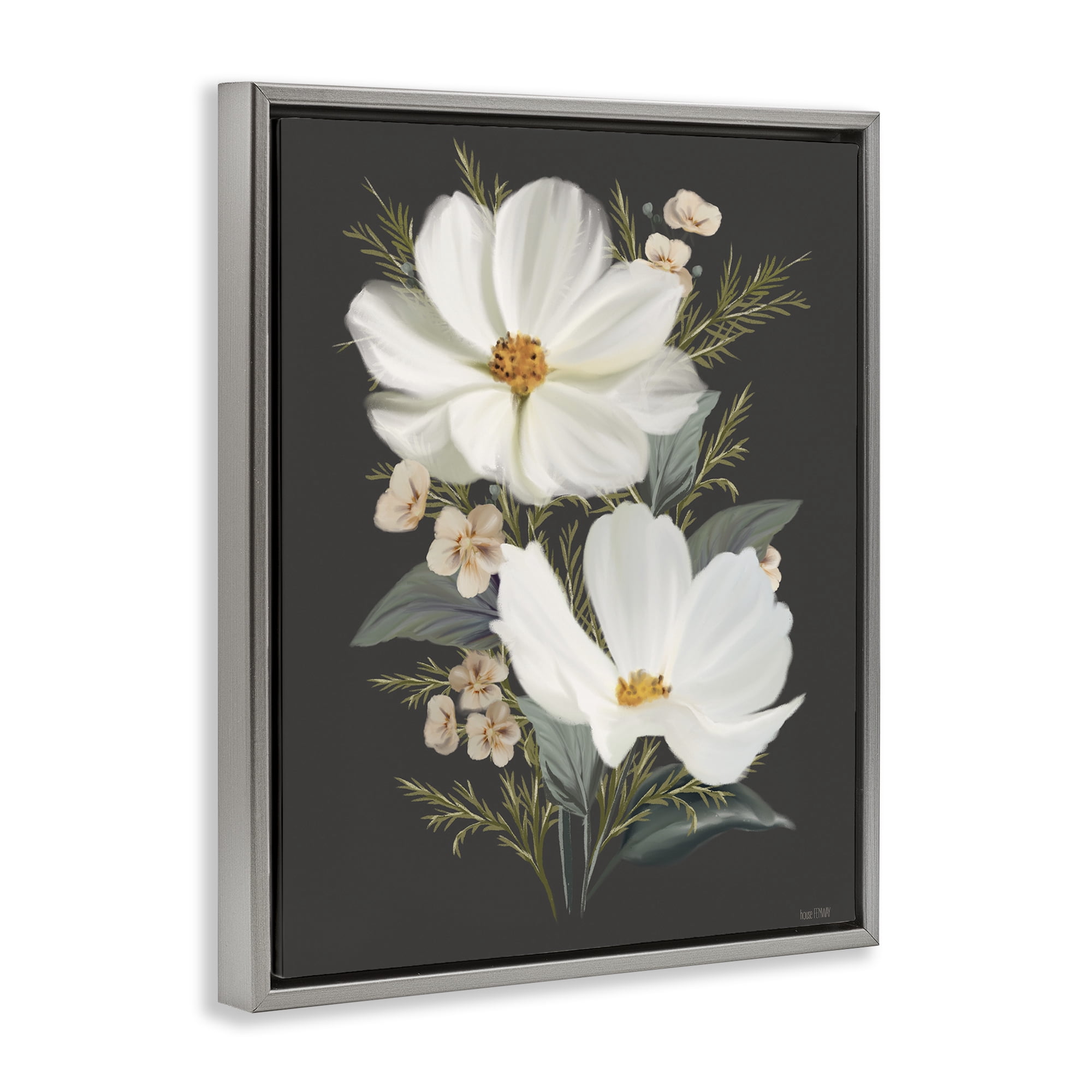 Stupell Industries Old Lace Cosmos Gray Framed Floater Canvas Wall Art, design by House Fenway