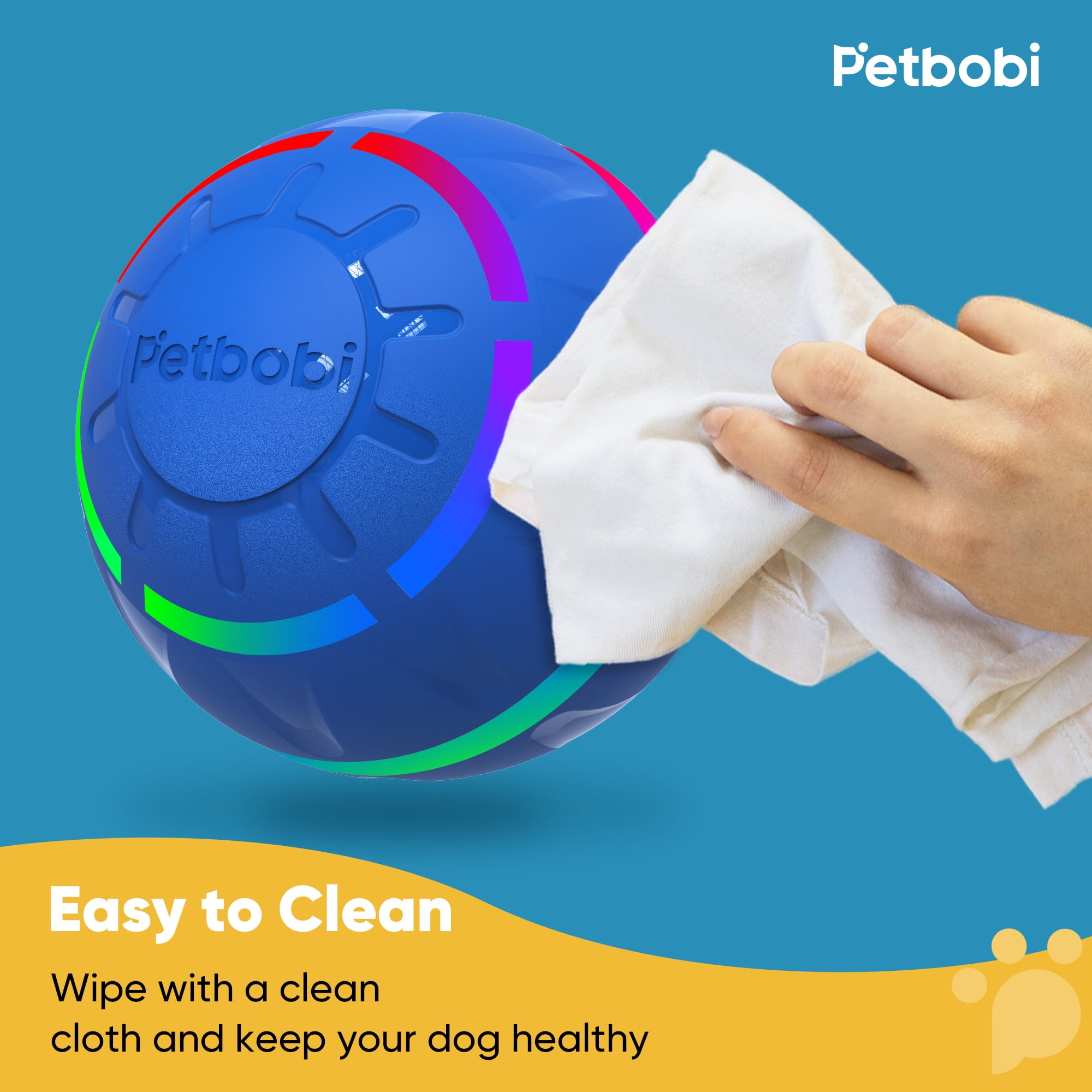 Petbobi Interactive Toy Dog Ball, Active Rolling Ball for Dogs with Flashing LED Light, Moving Bouncing Toys Ball for Medium Large Dogs, USB Rechargeable, Blue