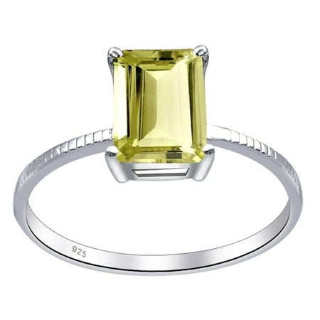 - Essence Jewelry 925 Sterling Silver 1 ctw Lemon Quartz Octagon Cut Engagement Ring Size-8