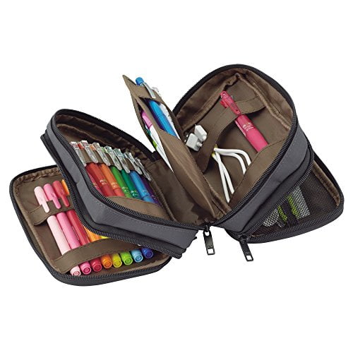 LIHITLAB Triple Zipper Pen Case, 7.9 × 3.5 × 4.7 Inches, Maroon