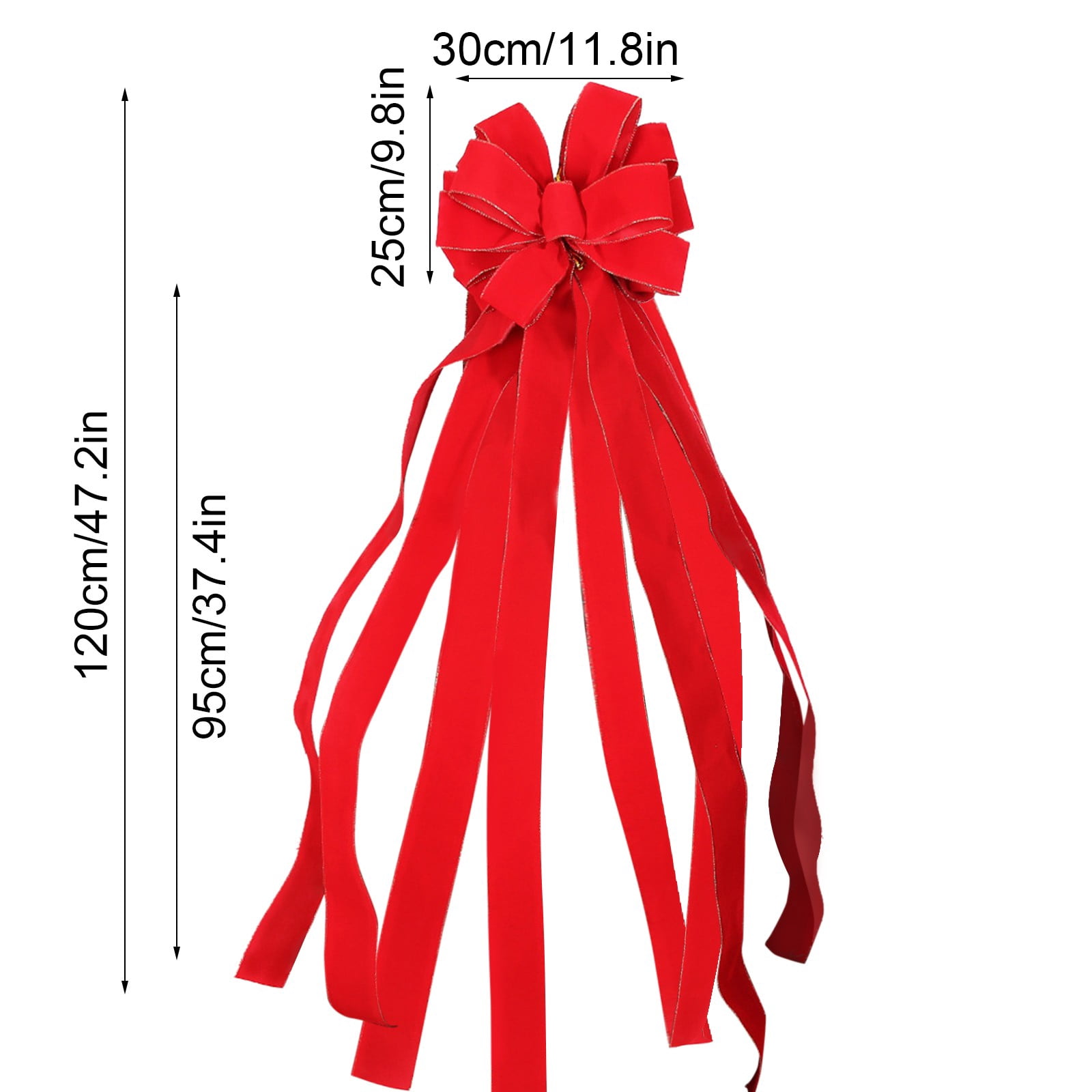 YUNAFFT Christmas Tree Topper Bow, Large Red Velvet Bow with Gold Edge and Long Streamers, Christmas Wreath Bows for Xmas Tree Handmade Holiday Party Decorations
