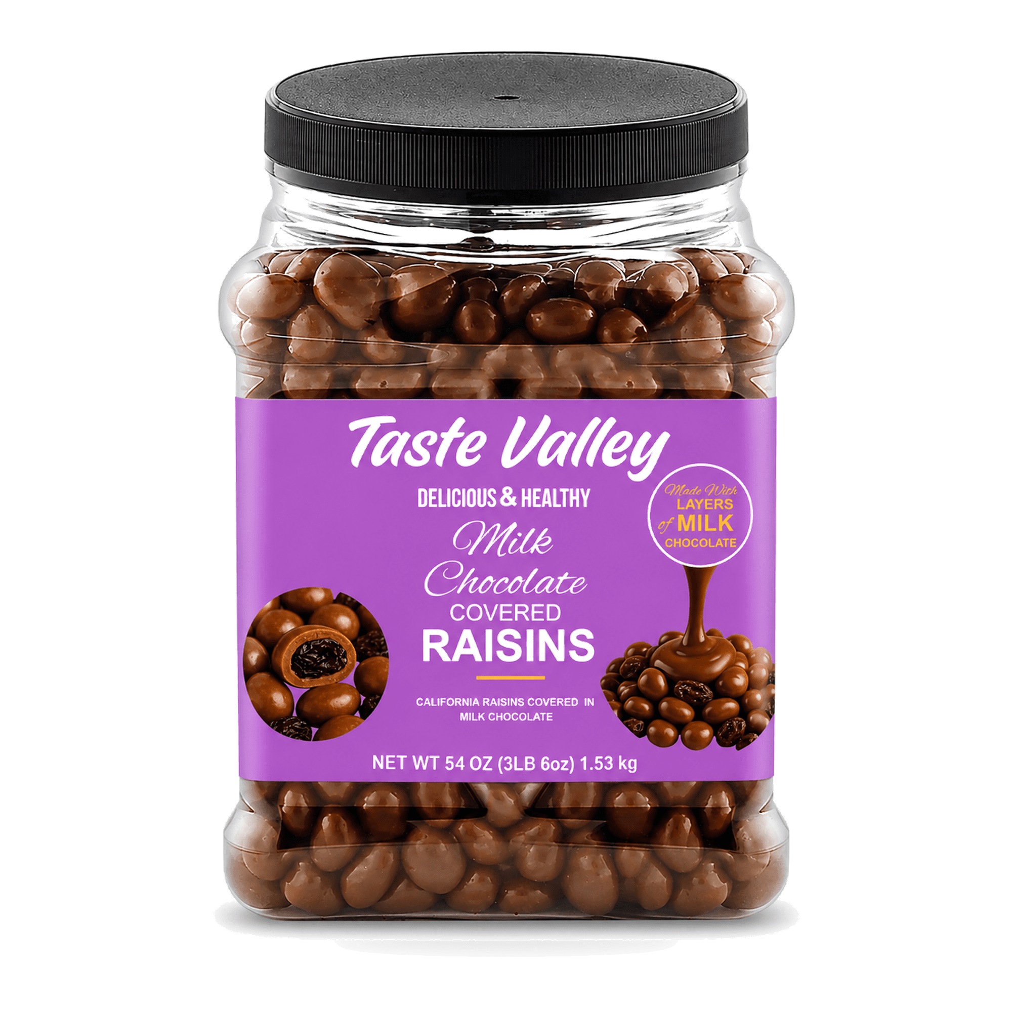 Taste Valley Milk Chocolate Covered Raisins Gluten-Free 54 oz Jar