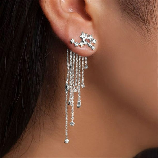 Iuhan Iuhan Shooting Star Rhinestone Long Tassels Drop Hook Dangle Earrings Gold Silver Walmart Com Walmart Com
