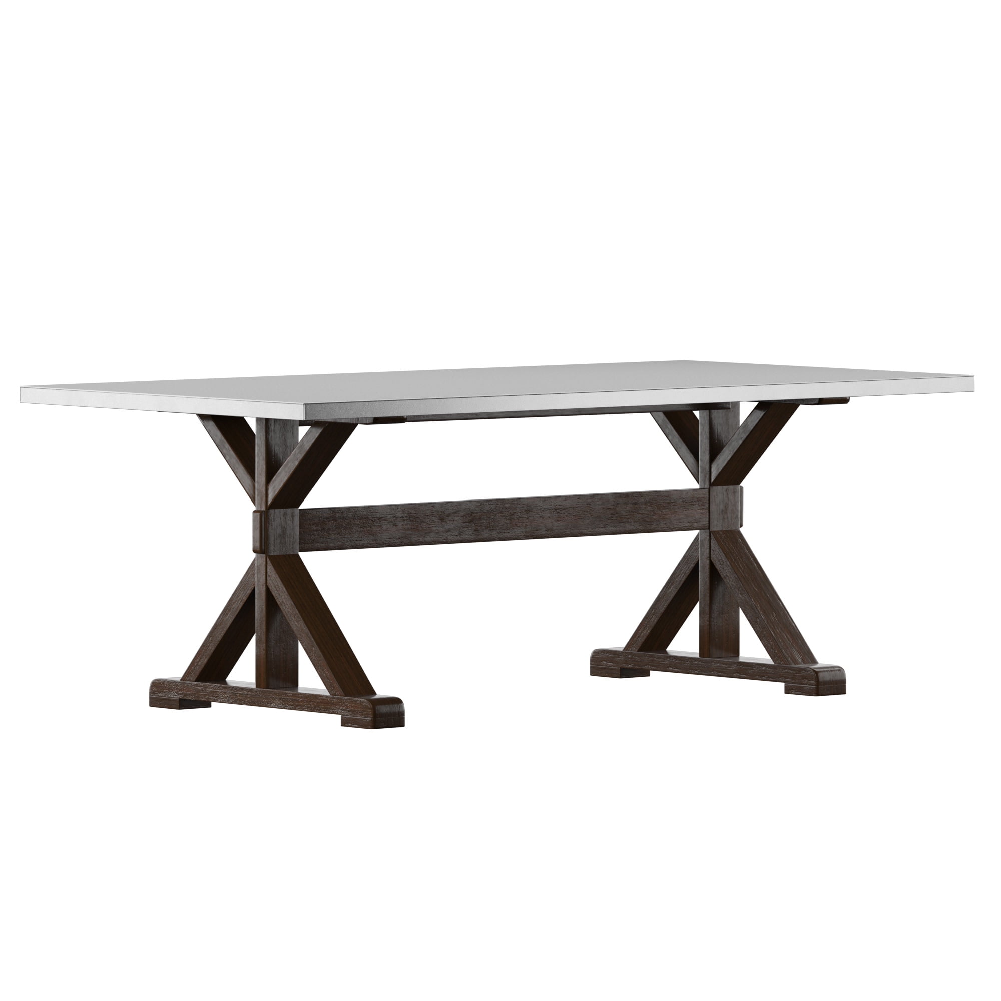 Weston Home Janelly Rectangular Stainless Steel Top Dining Table With Wood Base