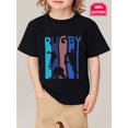 thumbnail image 1 of Rugby T-shirt - Kids' Rugby Graphic T-Shirt - 100% Cotton Short Sleeve Casual Top with Bold Letter Print & Player Silhouettes, Machine Washable Spring/Summer Shirt for Boys & Girls, 1 of 6