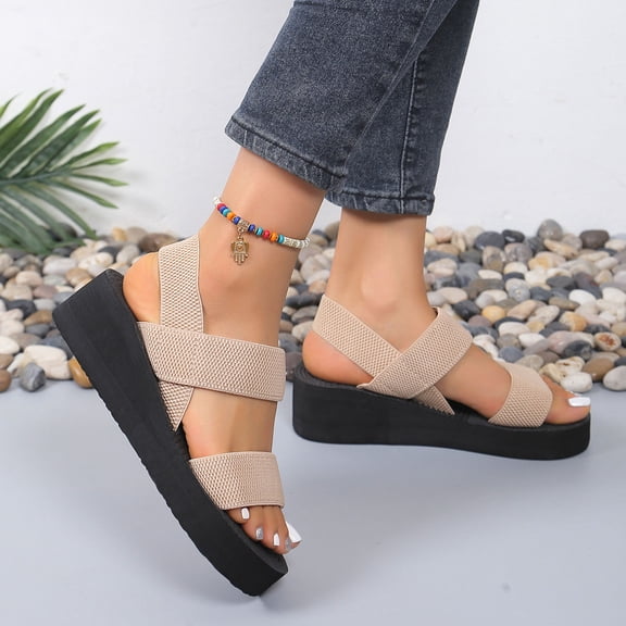 EliteGoogv Womens Wedge Sandals Platform Sandals Summer Beach Shoes For Women On Espadrille Sandals Comfortable Casual Walking Shoes Womens Sandals OTHER US :8