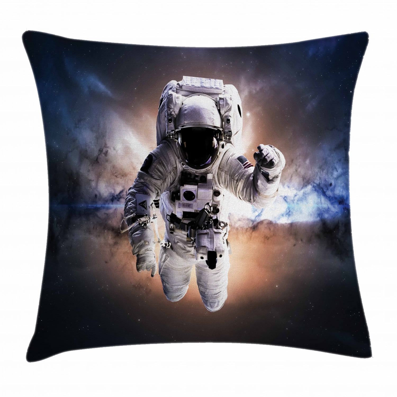 Astronaut Throw Pillow Cushion Cover, Floating Astronaut in Space Nebula Heavenly Bodies Star
