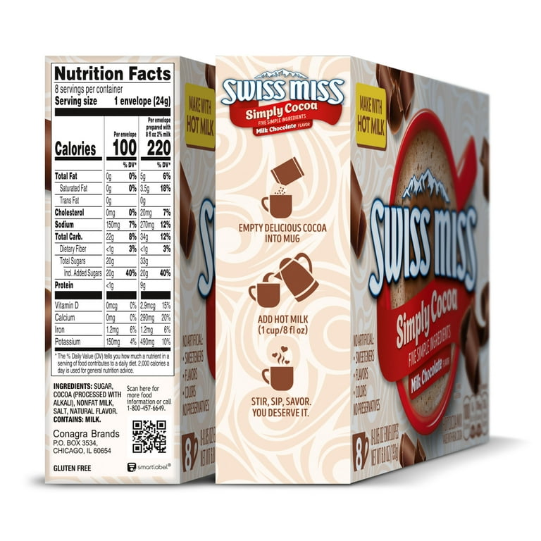 ＊coco＊ Swiss Miss Simply Cocoa, Milk Chocolate Hot Cocoa Mix Packets