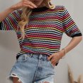 thumbnail image 4 of Women Hollow out Knitted Sweater Striped Contrast Color Half Sleeve, 4 of 8