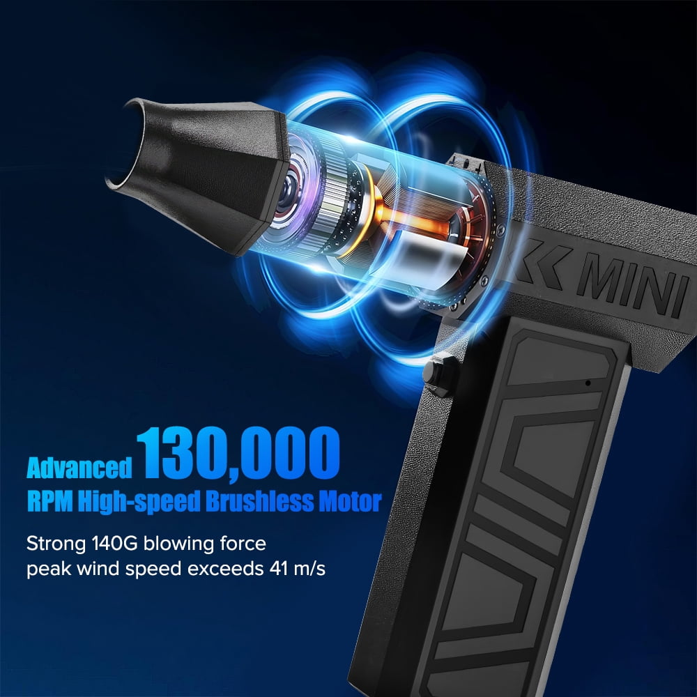 PEPWELL Compressed Air Duster-130000RPM Super Power Electric Air Duster, 4-Gear Adjustable Mini Blower with Fast Charging, Dust Blower for Computer, Keyboard, House, Outdoor and Car with 2 Nozzles