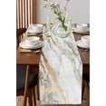 thumbnail image 4 of Marble White Table Runner Cotton Linen 90 Inch Holiday Dresser Scarves, Abstract Yellow Crack Artwork Tablerunner for Kitchen Coffee Dining Bedroom Home Living Room Dinner Scarf Décor 13''x90'', 4 of 9