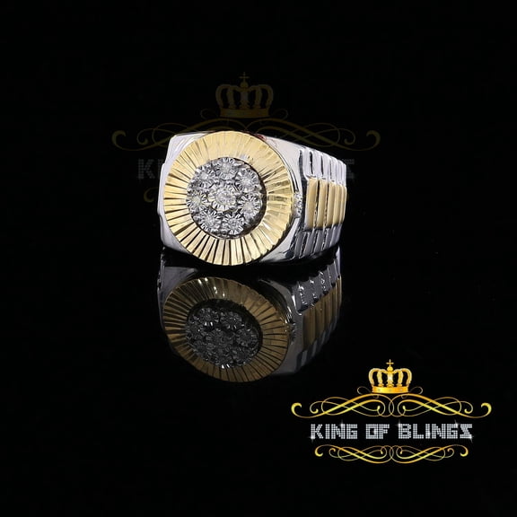 King of Bling's 0.15CT Real Diamond Men's Sterling Silver Two Tone Ring Size 9 in White